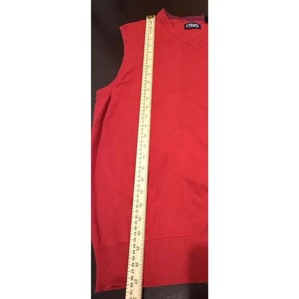 CHAPS Mens M Sweater Vest Red V Neck Embroidered Logo Pullover Preppy Golf